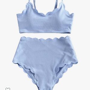 Zaful light blue scalloped swim suit NWT